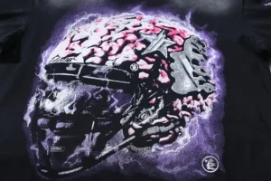 TheeStar Football Helmet Graphic T-shirt black cotton with pink and purple brain design print