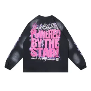 Helas Powered By The Star Long Sleeve Shirt black pink graphic printed 100% cotton material
