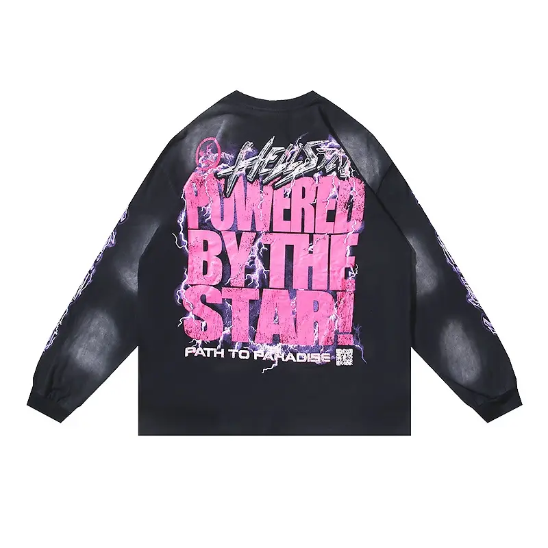 Helas Powered By The Star Long Sleeve Shirt black pink graphic printed 100% cotton material