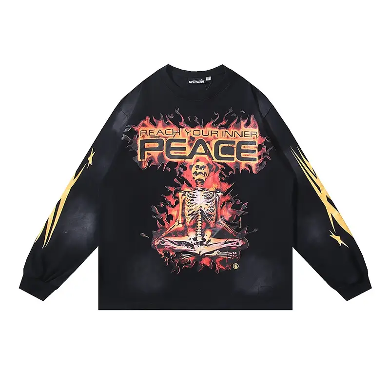 NeilStar Reach Your Inner Peace Sweatshirt black color skeleton graphic 100% cotton long sleeve sweatshirt