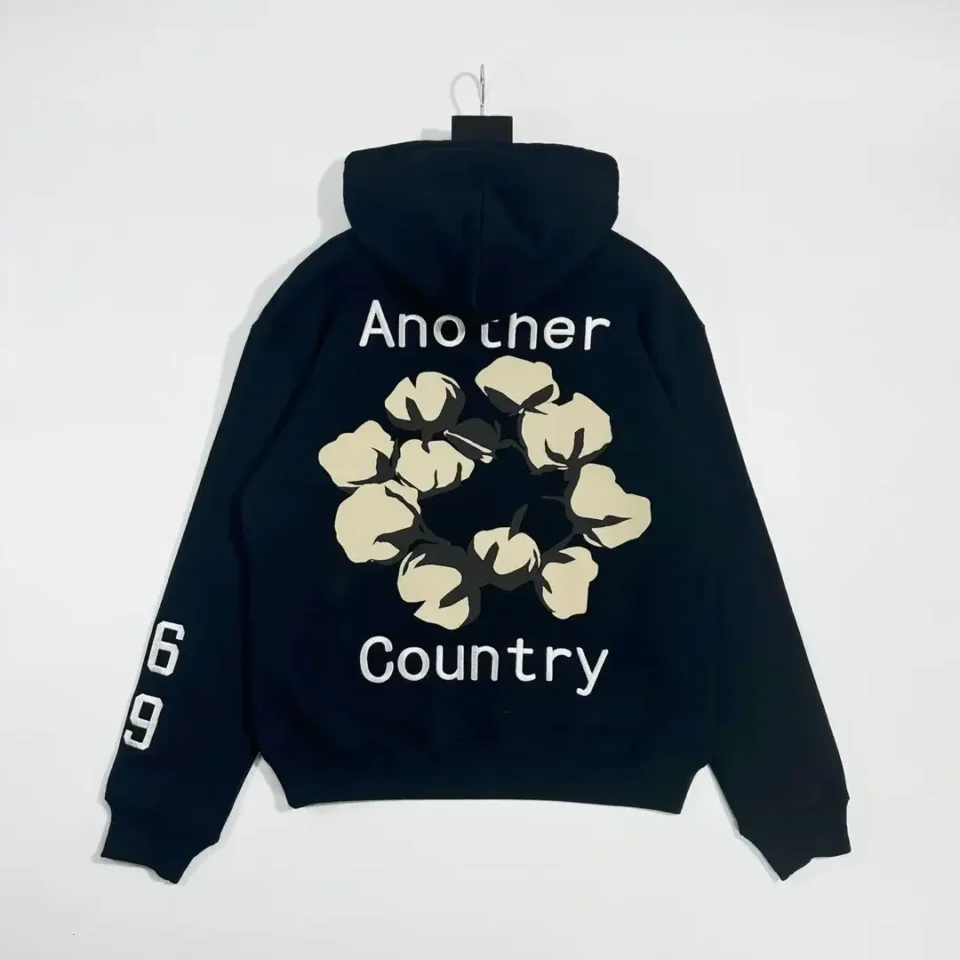 Another Country hoodie black cotton graphic print long sleeve casual sweatshirt