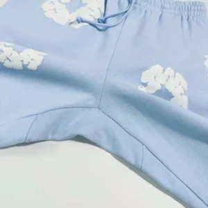 Unknown brand light blue shorts white cloud print cotton fabric
