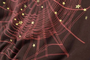 Unknown brand spider web graphic print t-shirt black cotton material with yellow star accents