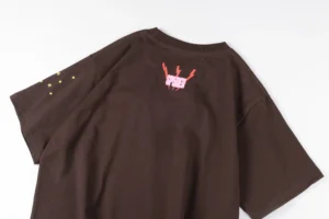 Repsgoat Brown T-shirt size unknown brown cotton with red and pink graphic and gold stars on sleeve