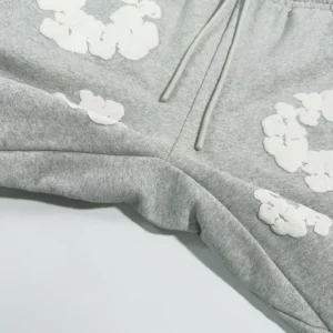 Repsgoat hoodie gray cotton fabric with white textured floral embroidery and adjustable drawstring hood