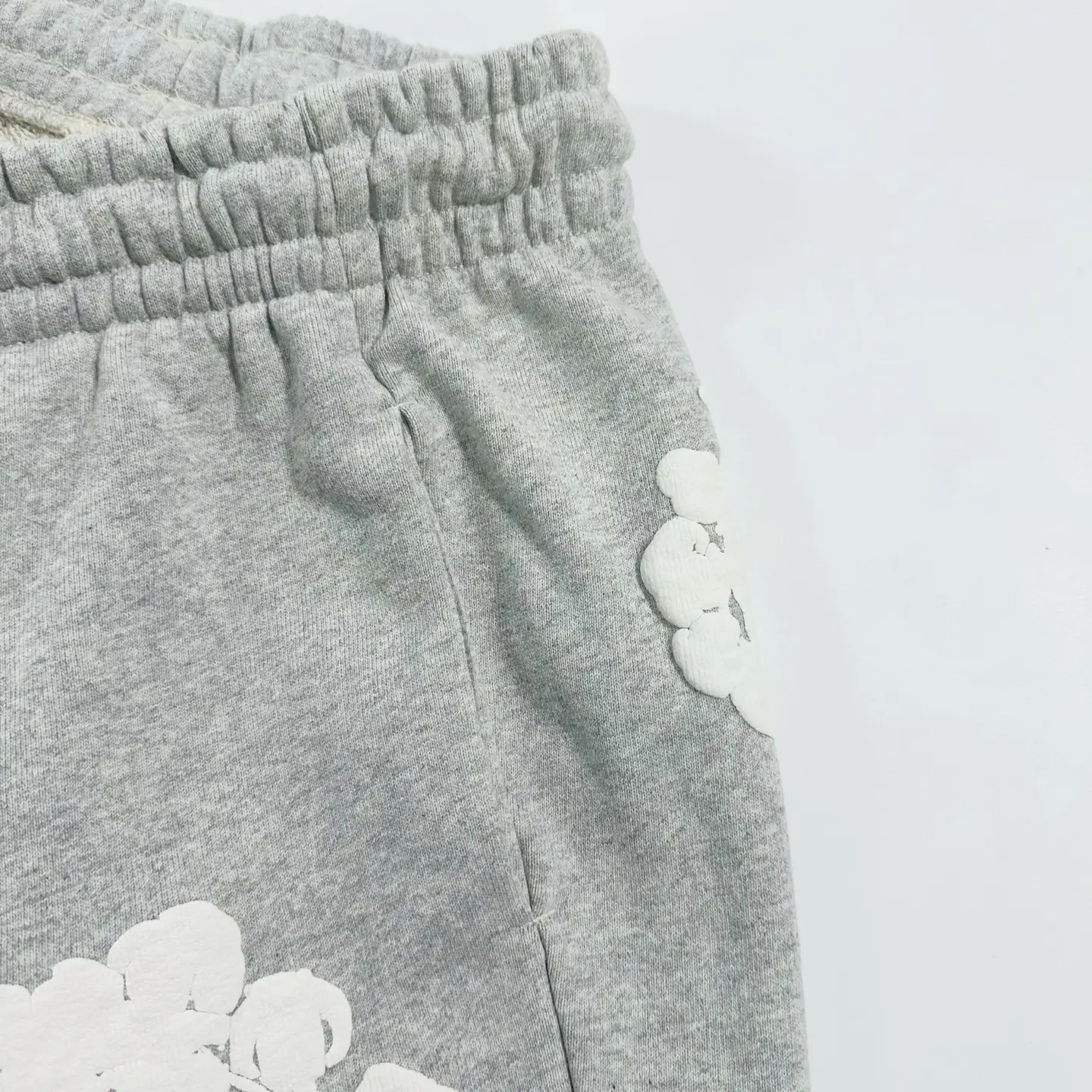 Repsgoat gray sweatpants with elastic waistband cotton blend fabric and white cloud print design