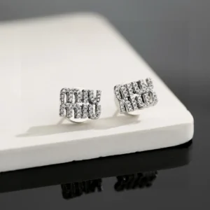 Miu Miu crystal logo silver-tone stud earrings sparkling rhinestone detail accessory