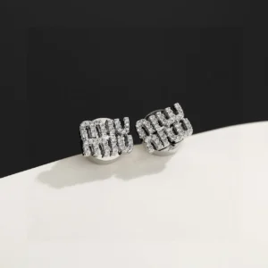Miu Miu earrings silver-tone metal with crystal-embellished logo stud design accessory