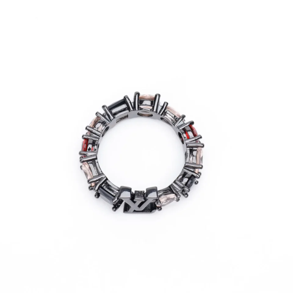 Louis Vuitton ring black metal multicolor stones accessory with LV logo clasp