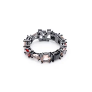 Louis Vuitton essential V ring black metal with multicolor crystal stones accessory