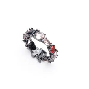 Alexander McQueen ring black metal red and clear gemstone band accessory