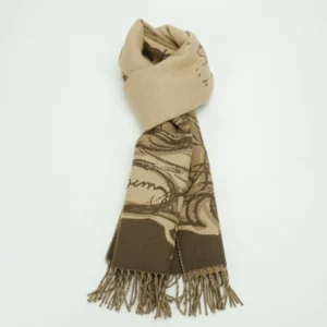 Burberry scarf beige brown wool blend with fringe edge and abstract pattern