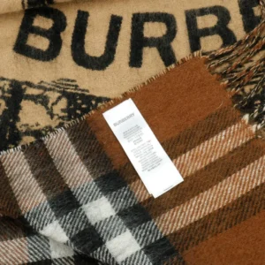 Burberry scarf brown black beige check wool blend fabric with Burberry logo detail