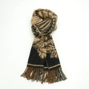Burberry scarf beige black wool blend floral pattern fringed accessory