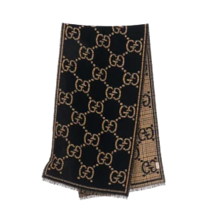 Gucci 2021 Logo Plaid Old Flower Double-Sided Wool Scarf
