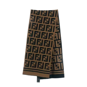 Fendi Old Flower FD Full Print Large Logo Wool Knitted Long Scarf with Tassels