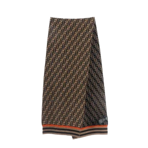 Fendi Old Flower Full Print Small Logo Wool Knitted Long Scarf
