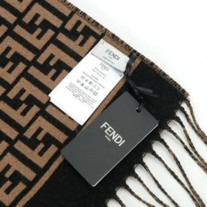Fendi scarf FXT113AOCWTU brown black wool blend fabric with fringe detailing accessory