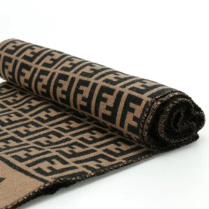 Fendi scarf brown black wool blend fabric with signature FF logo pattern accessory