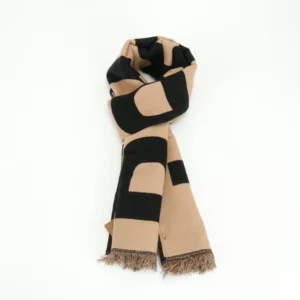Gucci scarf beige black wool blend with fringed edges luxury accessory