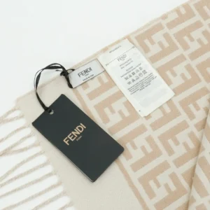 Fendi FF logo scarf beige cream wool blend with fringed edges and black brand tag