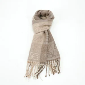 Loewe scarf beige brown wool blend fringed accessory with signature anagram pattern