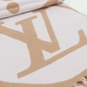 Louis Vuitton scarf white beige wool blend with large LV monogram and fringed edges