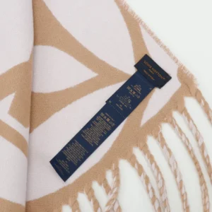 Louis Vuitton Wool Scarf beige white wool with fringe detailing luxury winter accessory