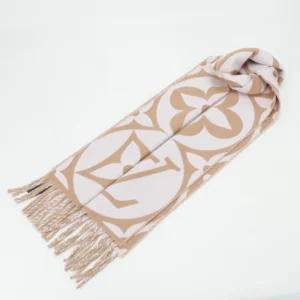 Louis Vuitton scarf beige white wool blend with fringe detailing luxury accessory