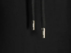 Dior hoodie black cotton drawstring with silver metal aglets engraved with Dior logo accessories
