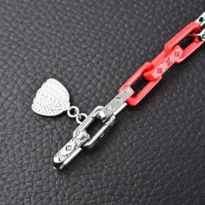 Louis Vuitton bracelet silver red resin chain links shell charm stainless steel accessory