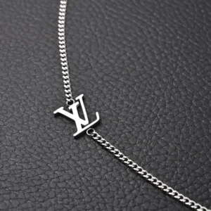 Louis Vuitton necklace silver color chain with LV logo pendant stainless steel accessory