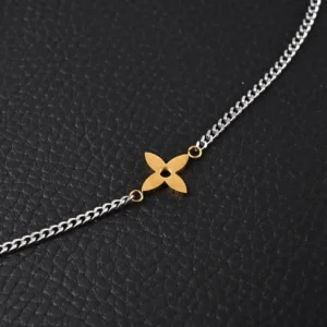 Louis Vuitton bracelet silver chain gold flower charm stainless steel accessory