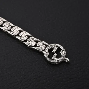 Gucci bracelet silver engraved chain link accessory intricate design sterling silver