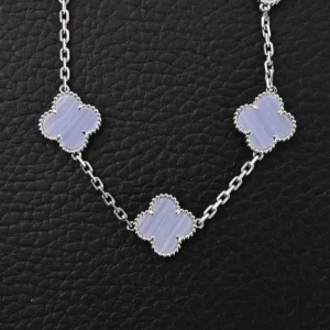 Van Cleef & Arpels Alhambra necklace lilac chalcedony clover motifs white gold chain accessory