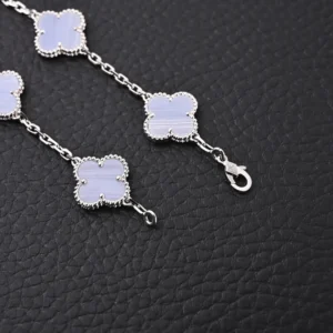 Van Cleef & Arpels Alhambra bracelet light blue chalcedony silver chain jewelry accessory