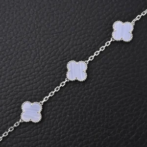Van Cleef & Arpels Alhambra bracelet white chalcedony silver chain delicate clover design