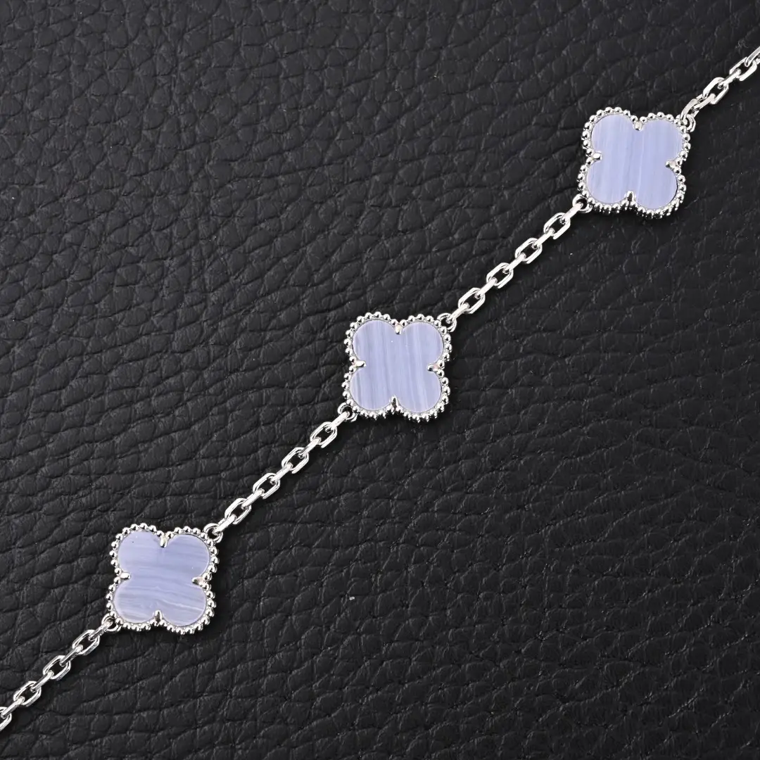Van Cleef & Arpels Alhambra bracelet white chalcedony silver chain delicate clover design
