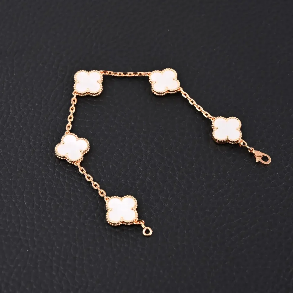 Van Cleef & Arpels Alhambra bracelet white mother-of-pearl clover rose gold chain accessory