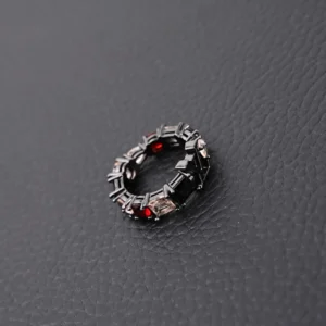 Unknown brand ring black metal red black clear stones gemstone accessory