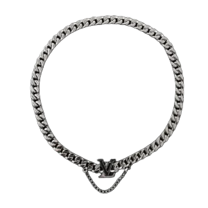 LOUIS VUITTON Black Enamel Cuban Silver Necklace