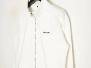 WE11DONE full-zip jacket white cotton with branded chest patch and silver zipper