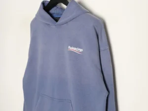Balenciaga hoodie blue cotton casual fit with front pocket and logo embroidery
