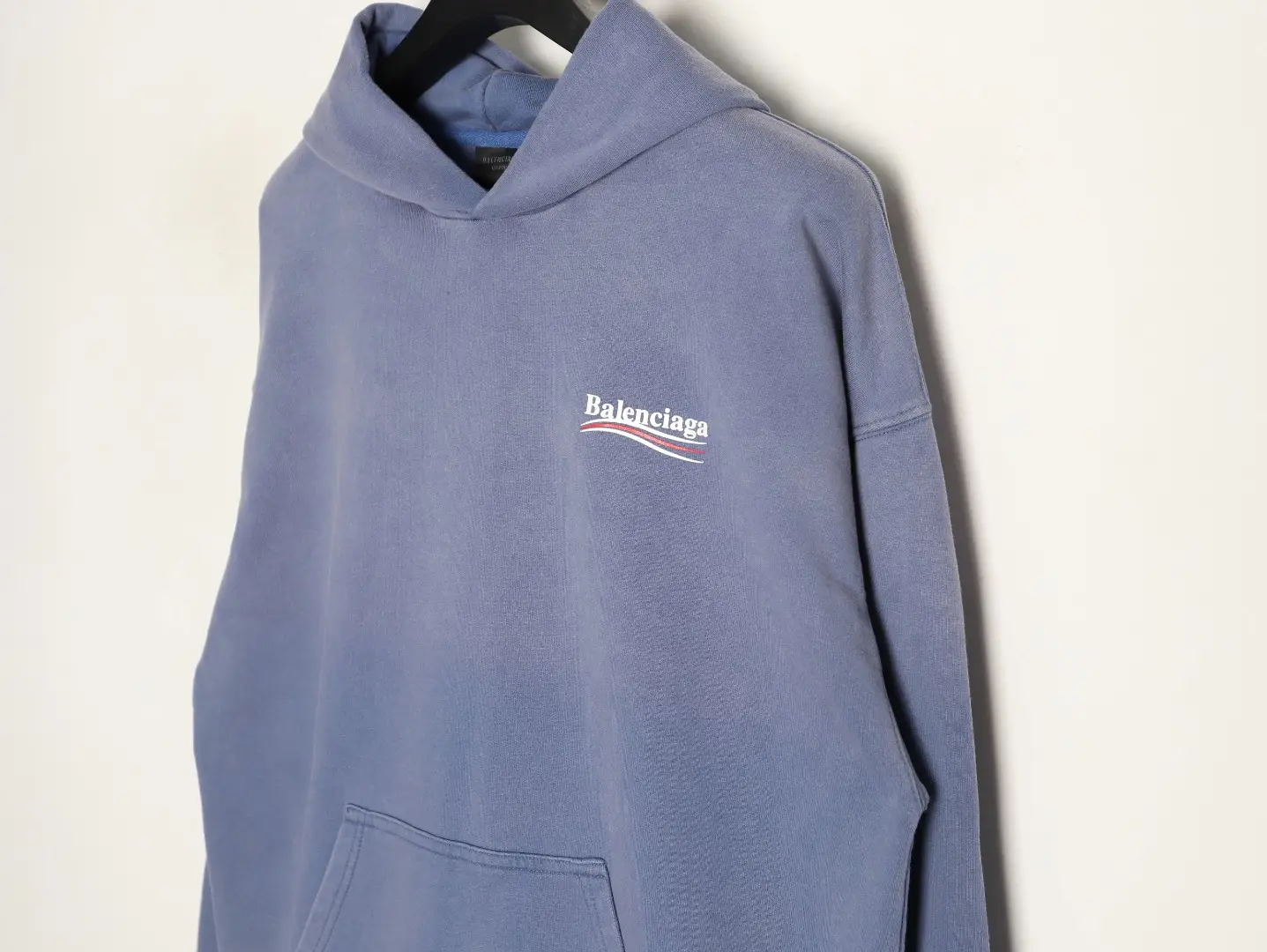 Balenciaga hoodie blue cotton casual fit with front pocket and logo embroidery