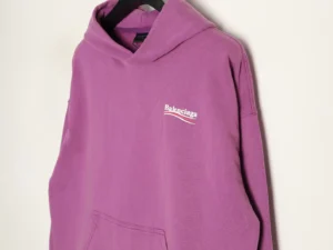 Balenciaga hoodie purple cotton with small white logo and front pocket