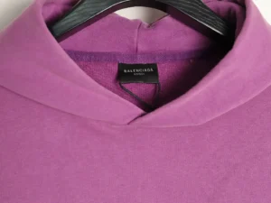 Balenciaga hoodie purple color cotton fabric unisex sweatshirt close-up neckline and label