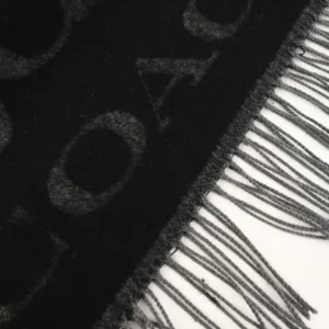 Louis Vuitton scarf black wool with gray monogram pattern and fringed edges accessory