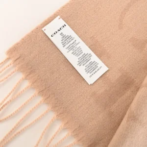 Coach scarf CB807 beige 97% wool 3% cashmere woven fabric with fringed edges