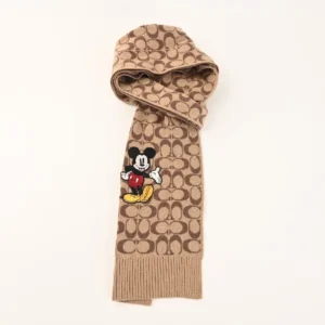 Coach scarf with Mickey Mouse embroidery beige brown wool blend accessory