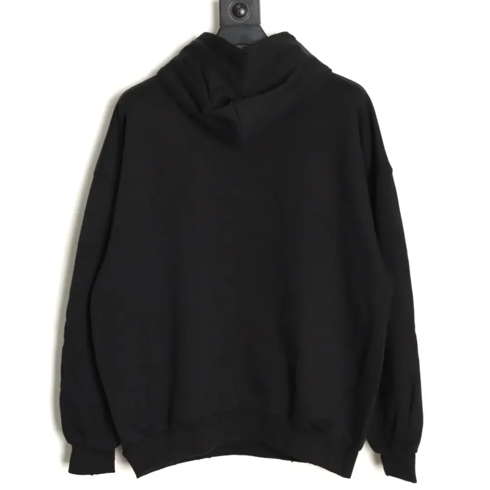Repsgoat black hoodie oversized fit cotton blend pullover sweatshirt with hood and ribbed cuffs